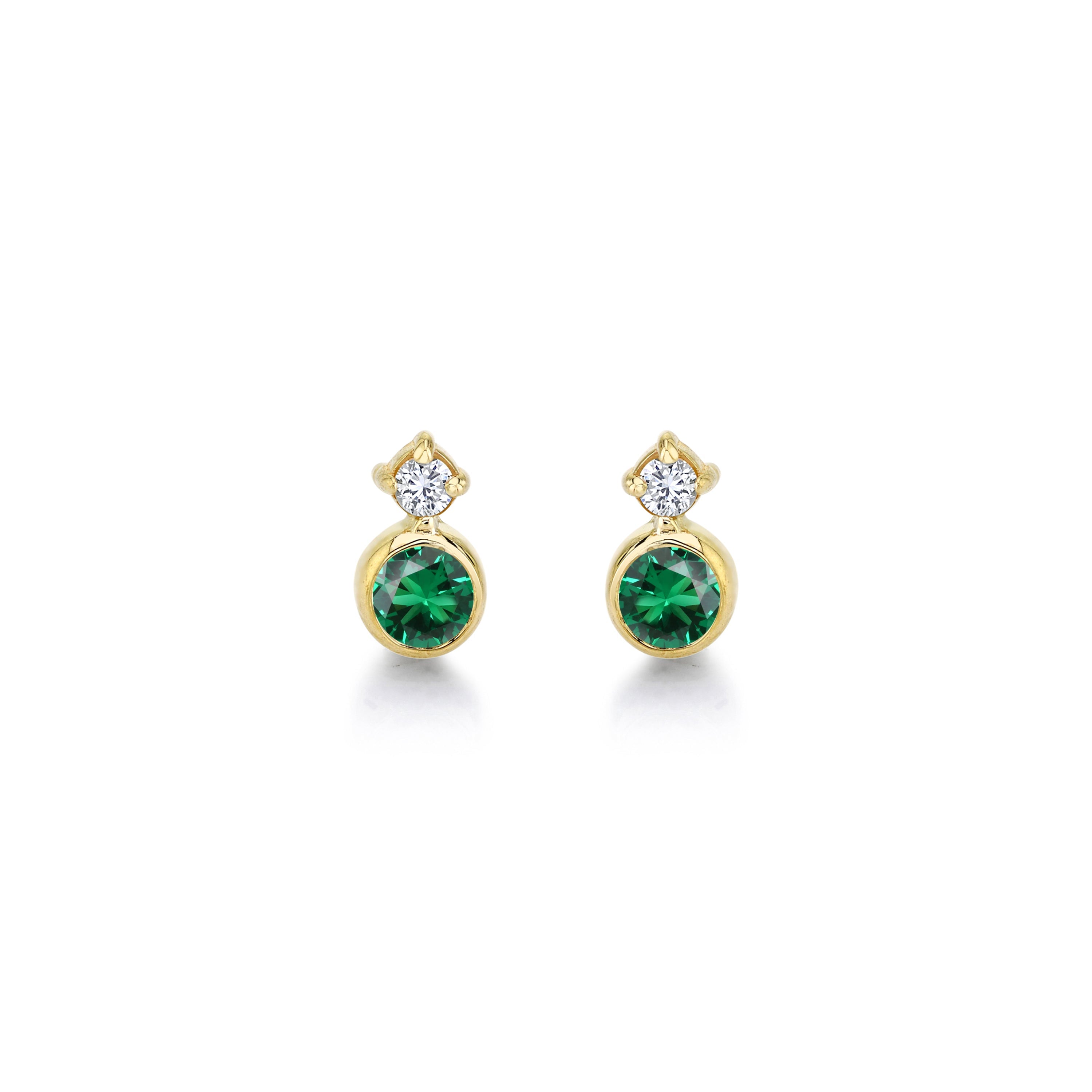 Baby Huntress Studs w/ Green Emeralds + Diamonds Earrings Carter Eve Jewelry 