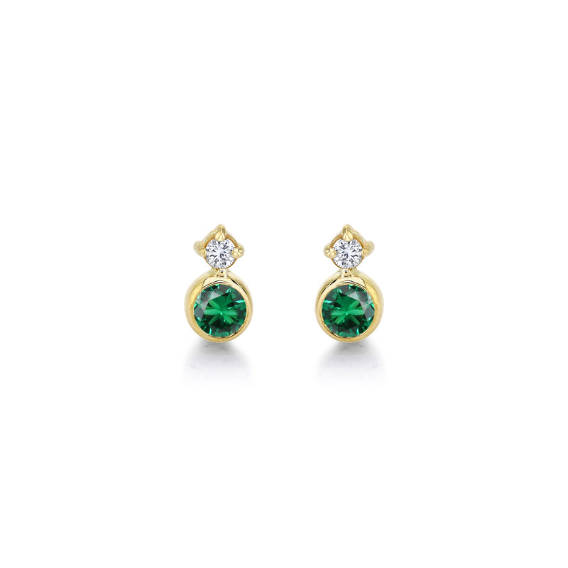 Baby Huntress Studs w/ Green Emeralds + Diamonds Earrings Carter Eve Jewelry 