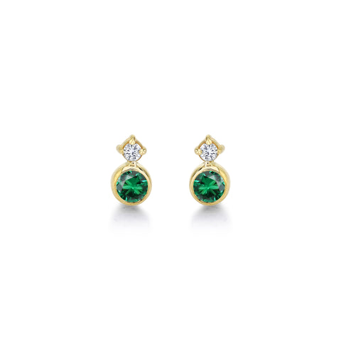 Baby Huntress Studs w/ Green Emeralds + Diamonds Earrings Carter Eve Jewelry 