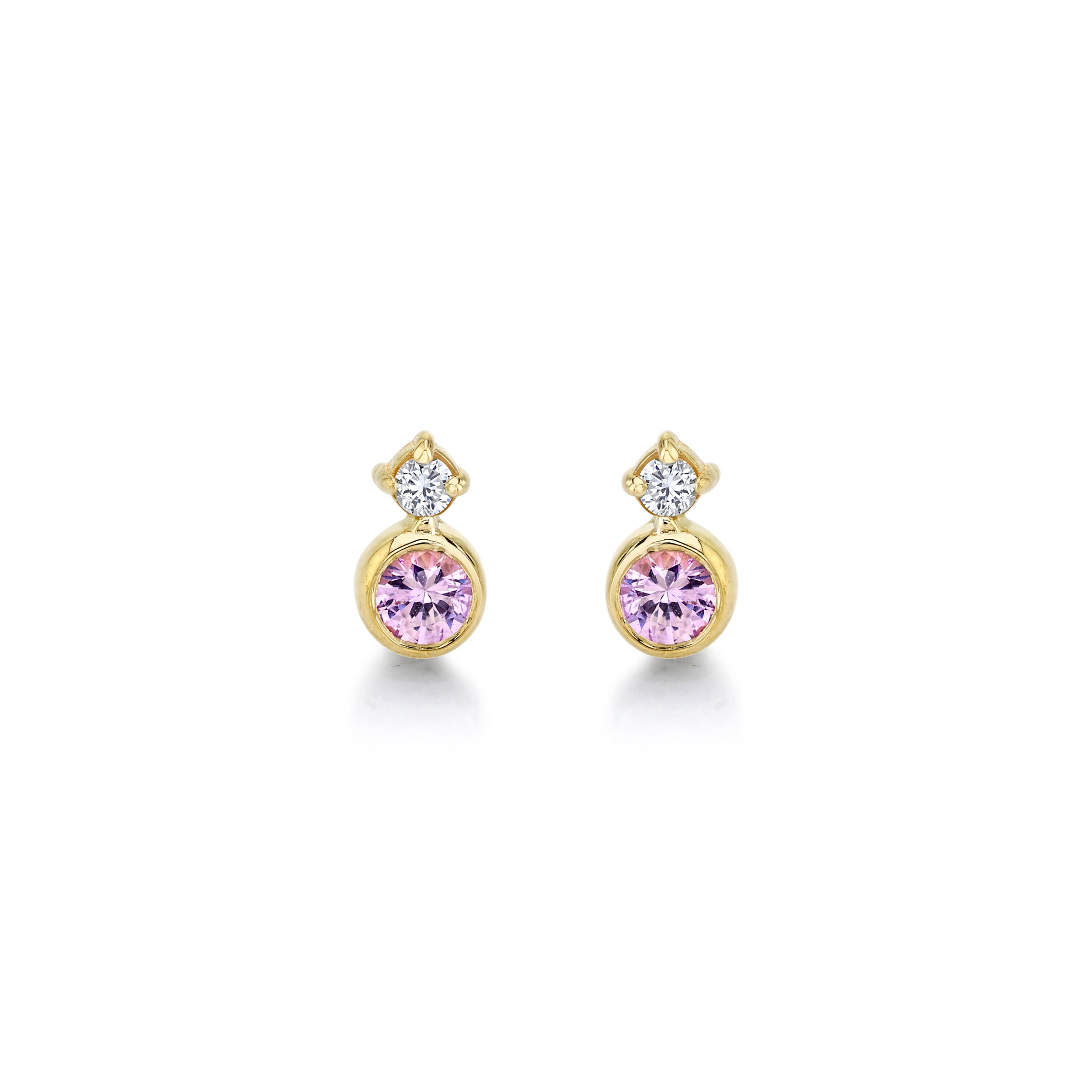 Baby Huntress Studs w/ Pink Sapphire + Diamond Earrings Carter Eve Jewelry 