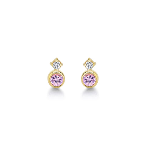 Baby Huntress Studs w/ Pink Sapphire + Diamond Earrings Carter Eve Jewelry 