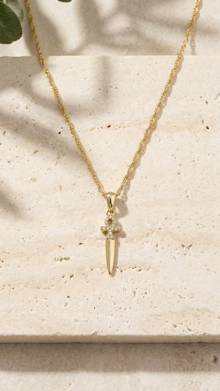 Pave Ankh Dagger Charm