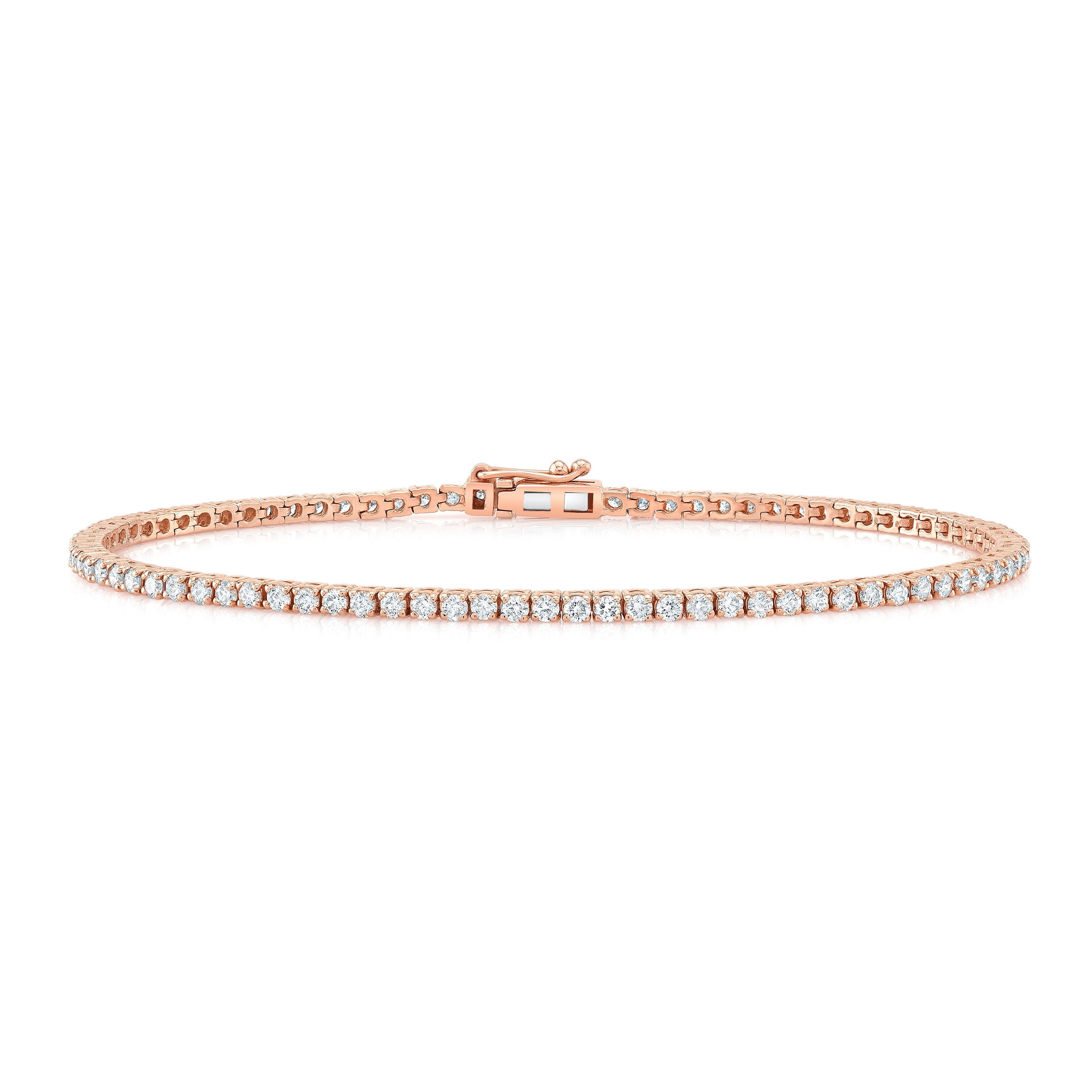 Rose gold bracelet with diamonds on a white background