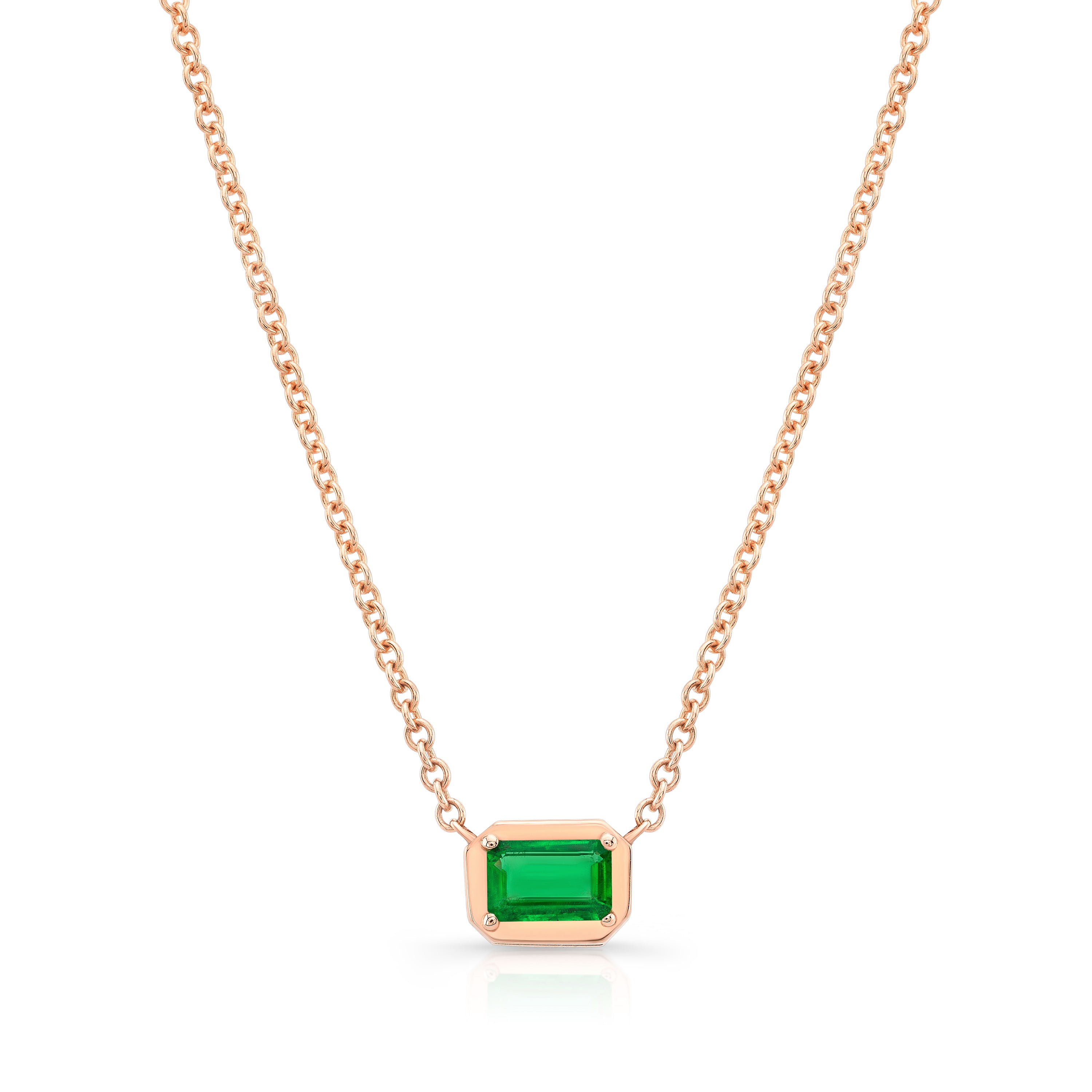 14k rose gold necklace with emerald