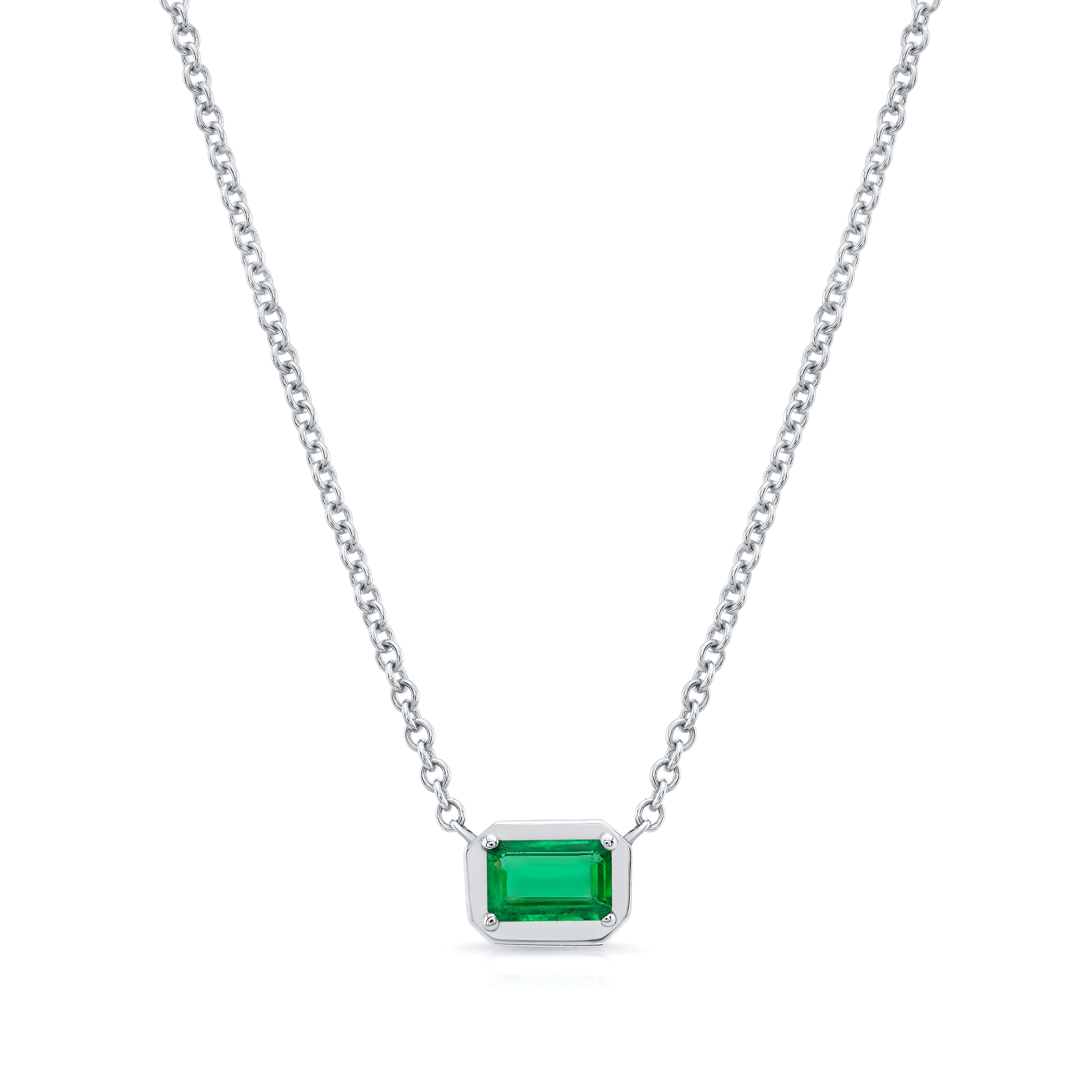 14k white gold necklace with emerald