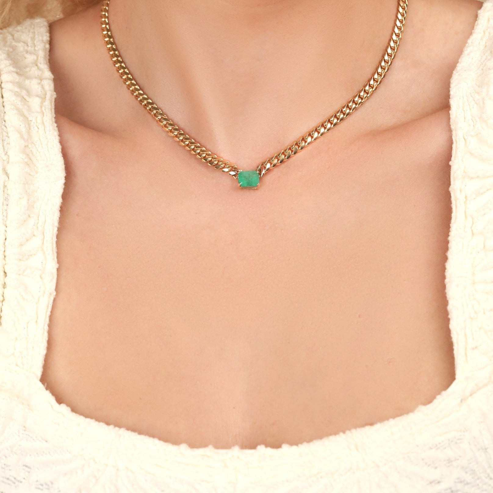 Chía Emerald Cuban Link Necklace Necklaces Carter Eve Jewelry 