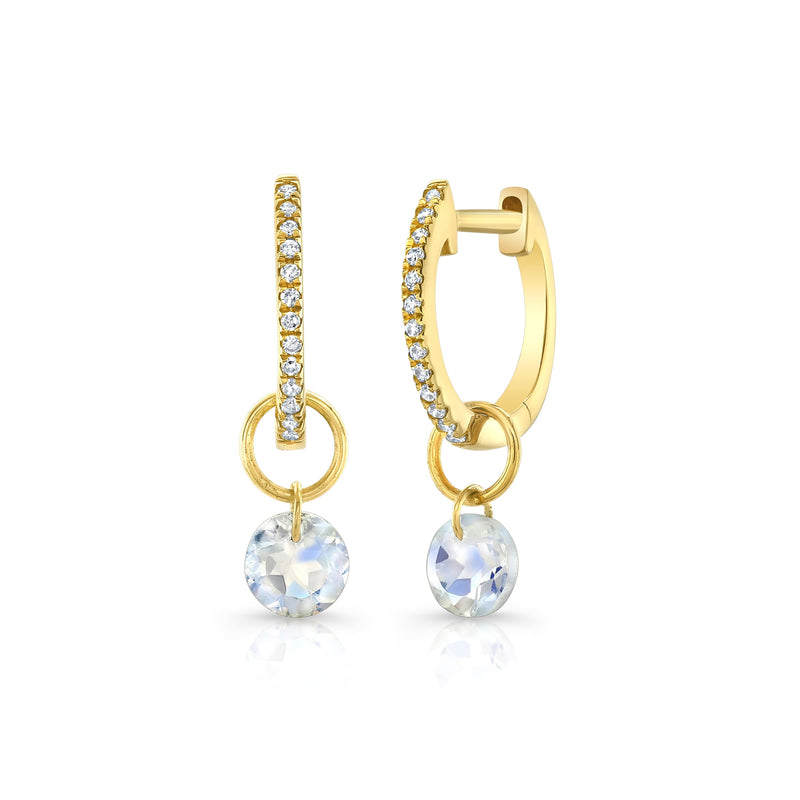 Delicate Diamond Hoops with Moonstone Drops (10mm) Earrings Carter Eve Jewelry 