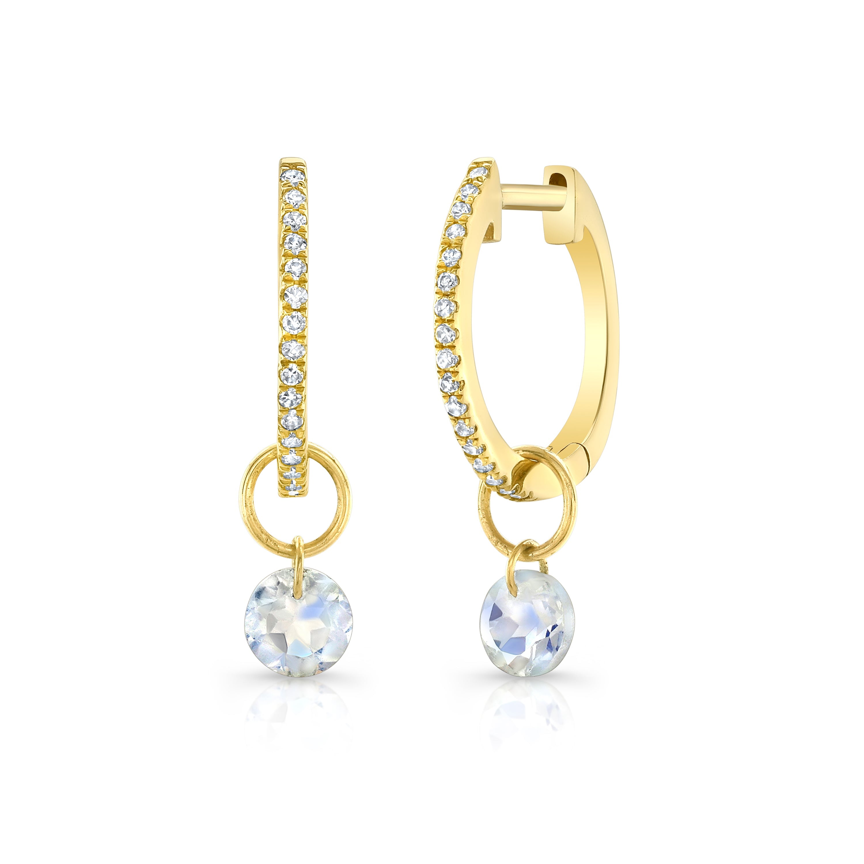 Delicate Diamond Hoops with Moonstone Drops (12mm) Carter Eve Jewelry 