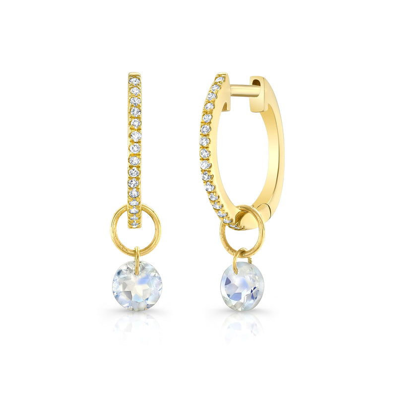 Delicate Diamond Hoops with Moonstone Drops (12mm) Carter Eve Jewelry 