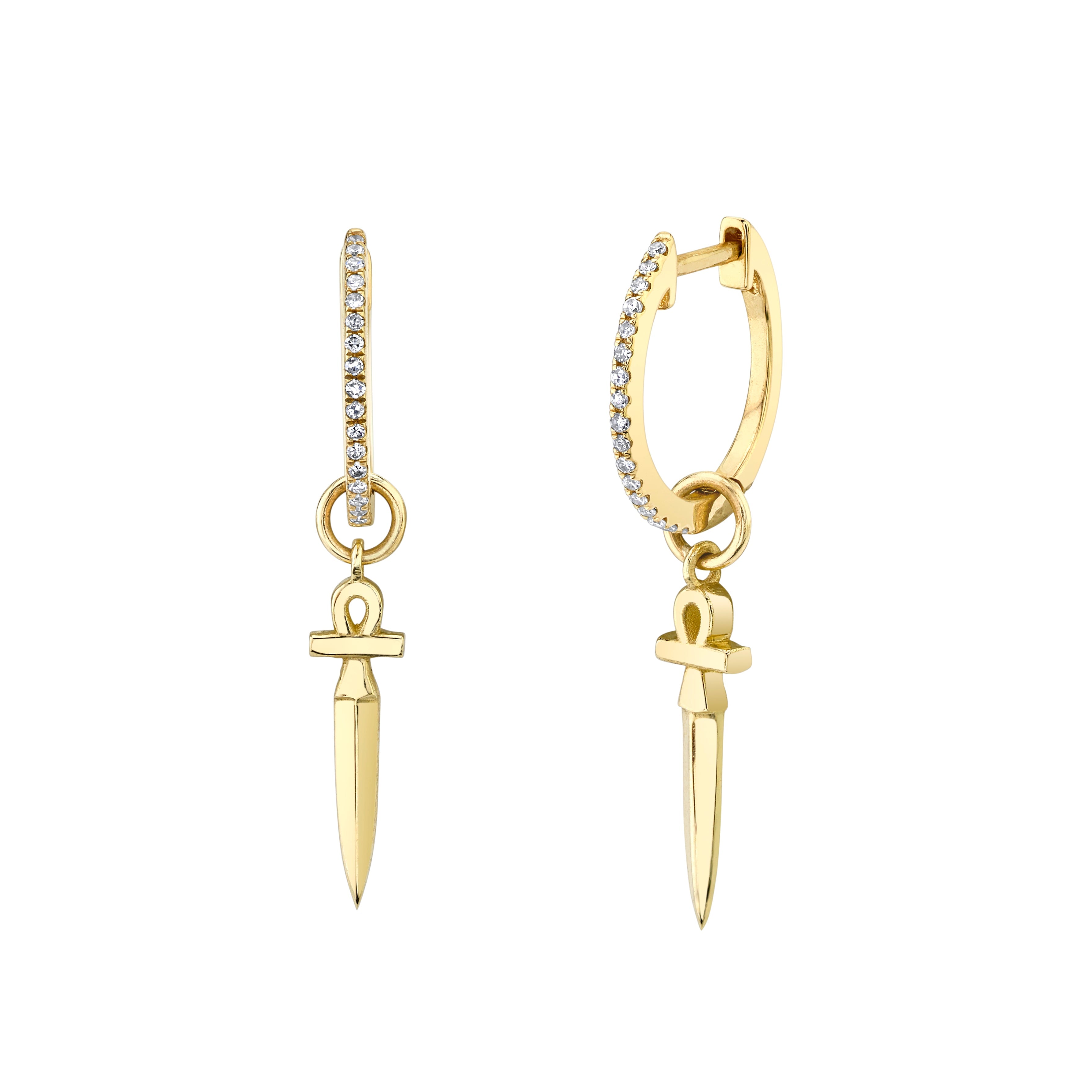 Diamond Huggies with Ankh Dagger Charm Earrings Carter Eve Jewelry 