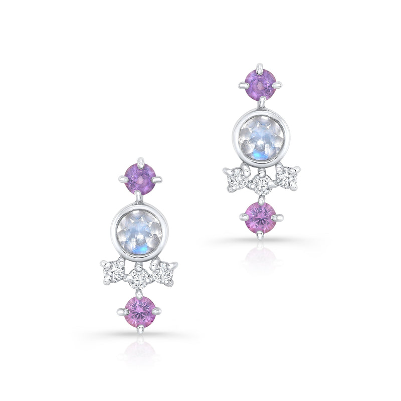 Echo Studs w/ Moonstones, Purple Sapphires and Diamonds Earrings Carter Eve Jewelry 
