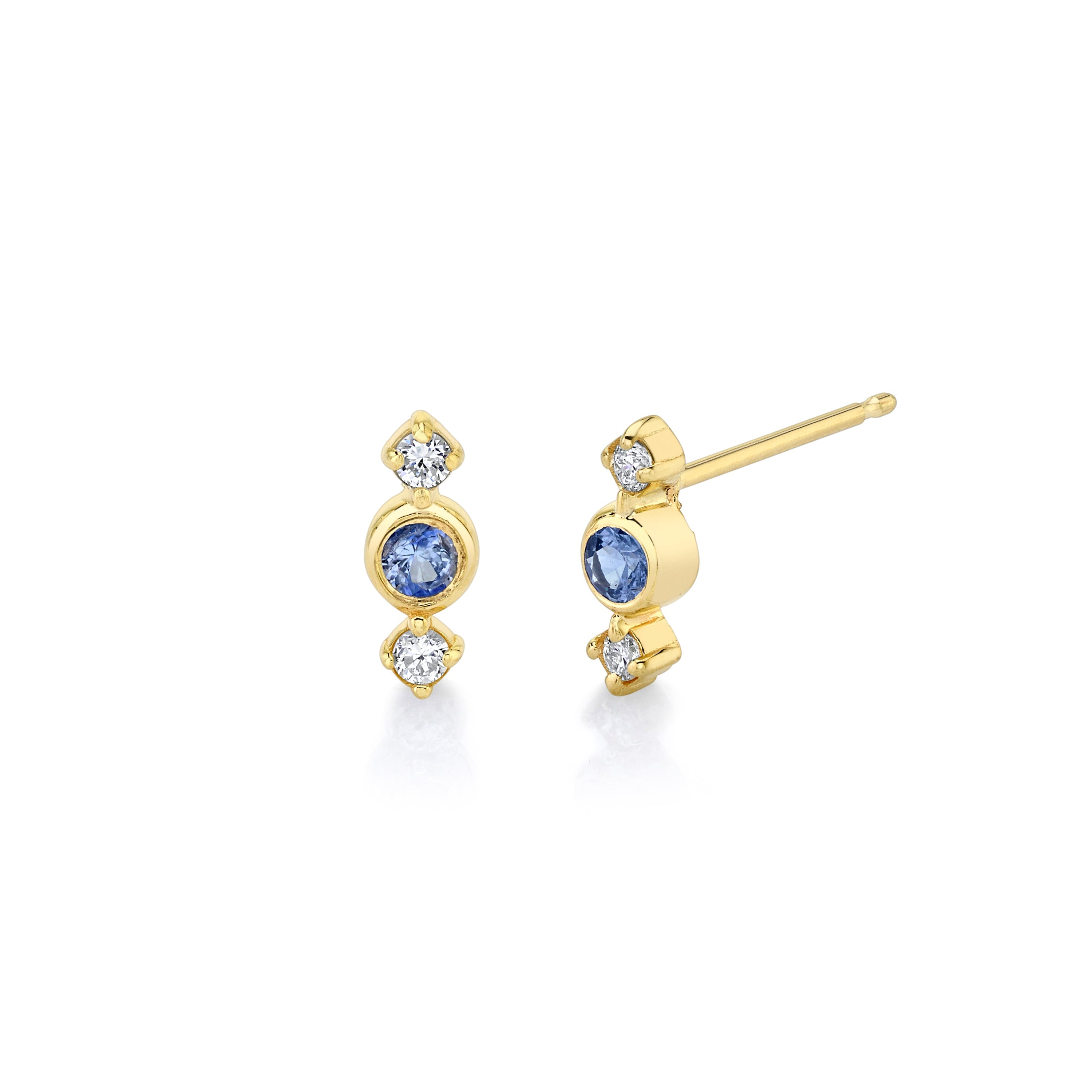 Huntress Studs w/ Blue Sapphire + Diamonds Earrings Carter Eve Jewelry 