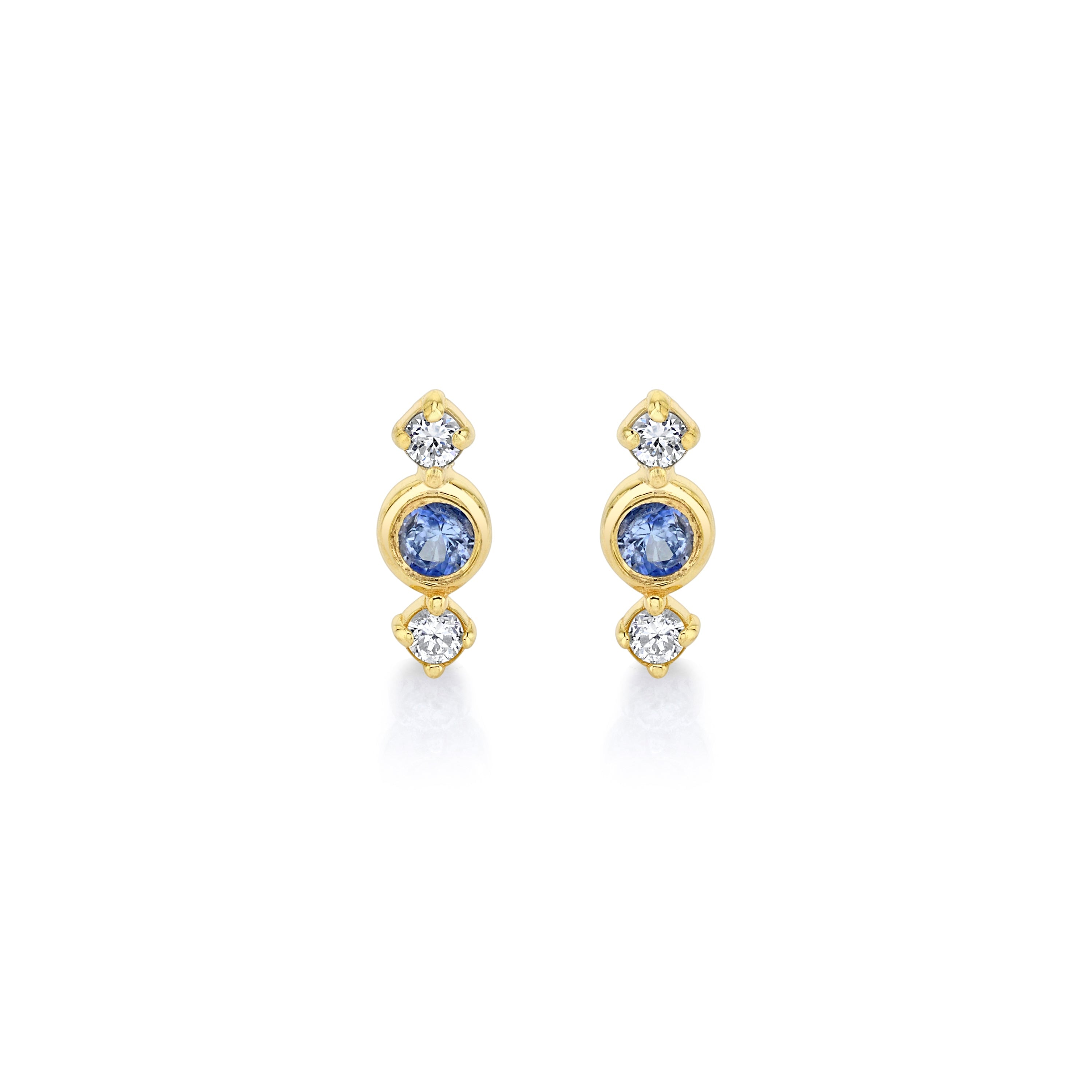 Huntress Studs w/ Blue Sapphire + Diamonds Earrings Carter Eve Jewelry 