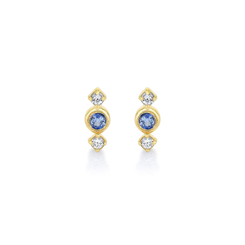 Huntress Studs w/ Blue Sapphire + Diamonds Earrings Carter Eve Jewelry 