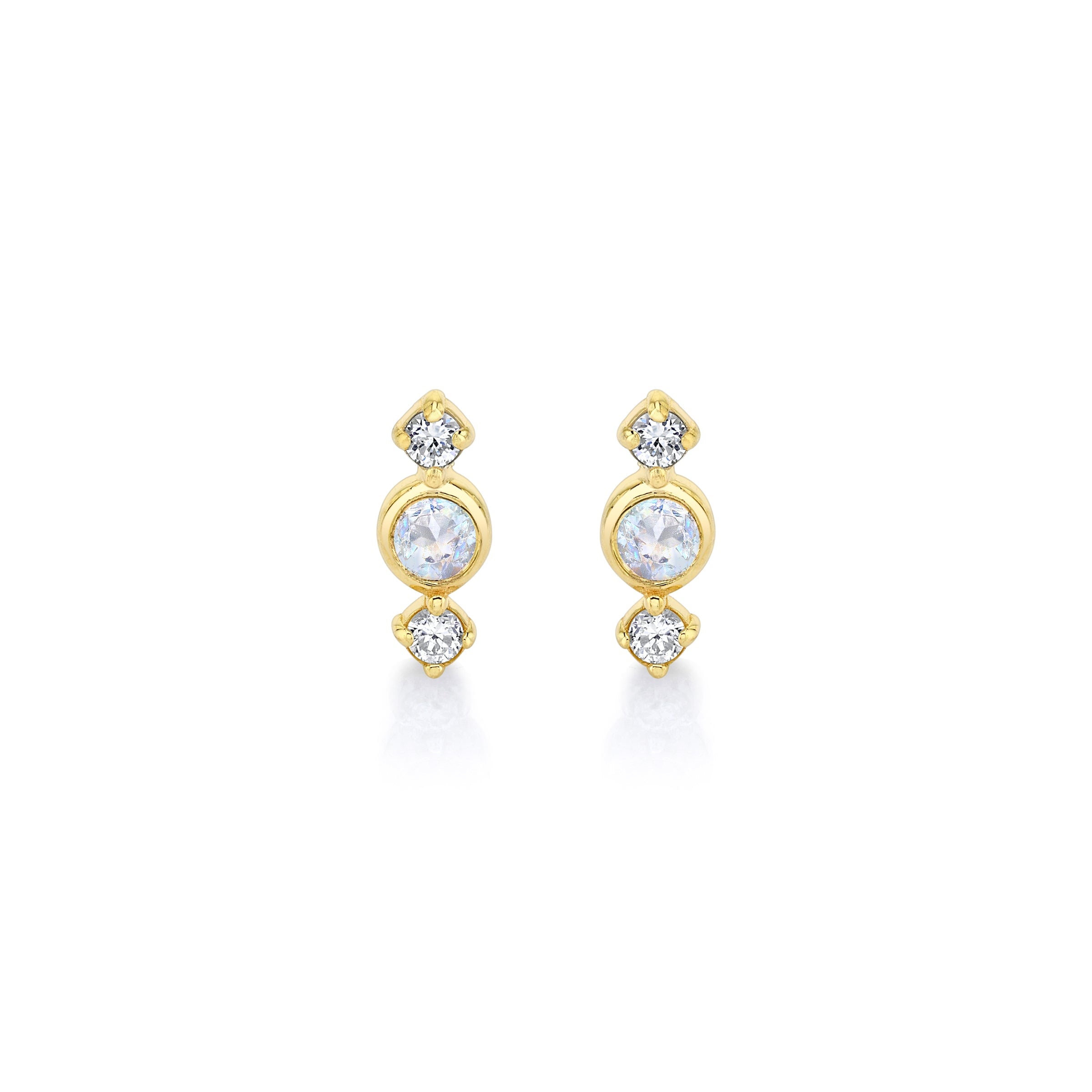 Huntress Studs with Moonstone + Diamonds Earrings Carter Eve Jewelry 