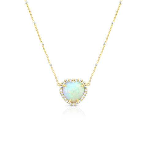 Opal Heart with Diamond Halo Pendant Necklace Carter Eve Jewelry 