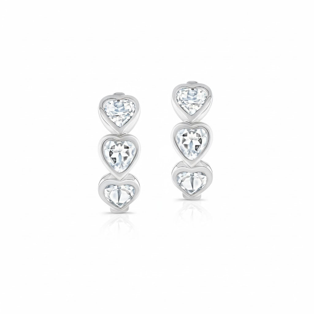White Topaz Heart Huggie Hoops