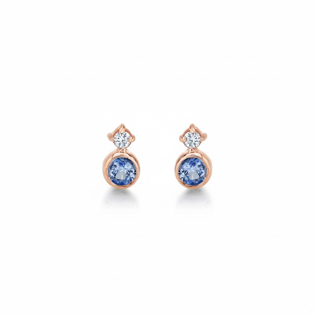 Baby Huntress Studs w/ Blue Sapphire + Diamond