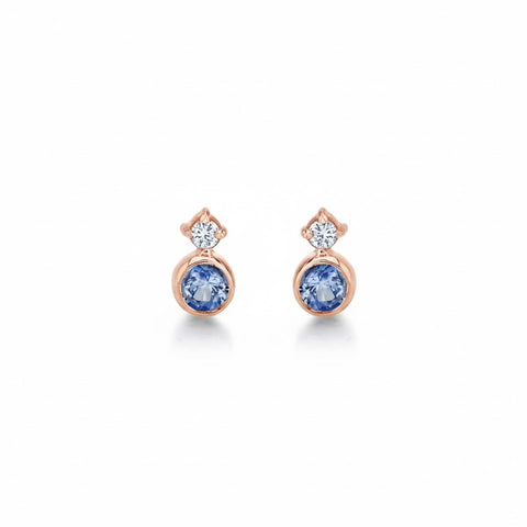 Baby Huntress Studs w/ Blue Sapphire + Diamond
