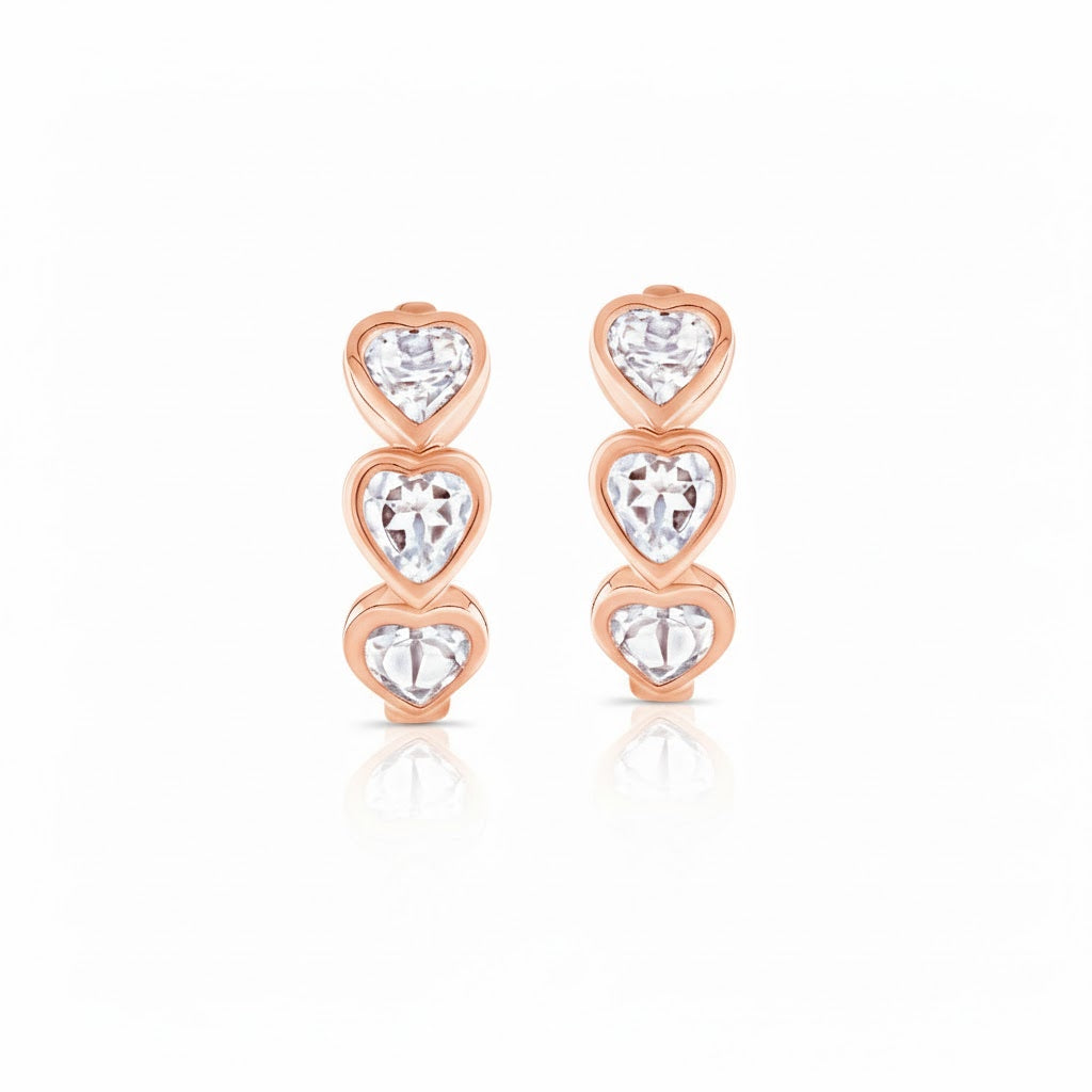 White Topaz Heart Huggie Hoops