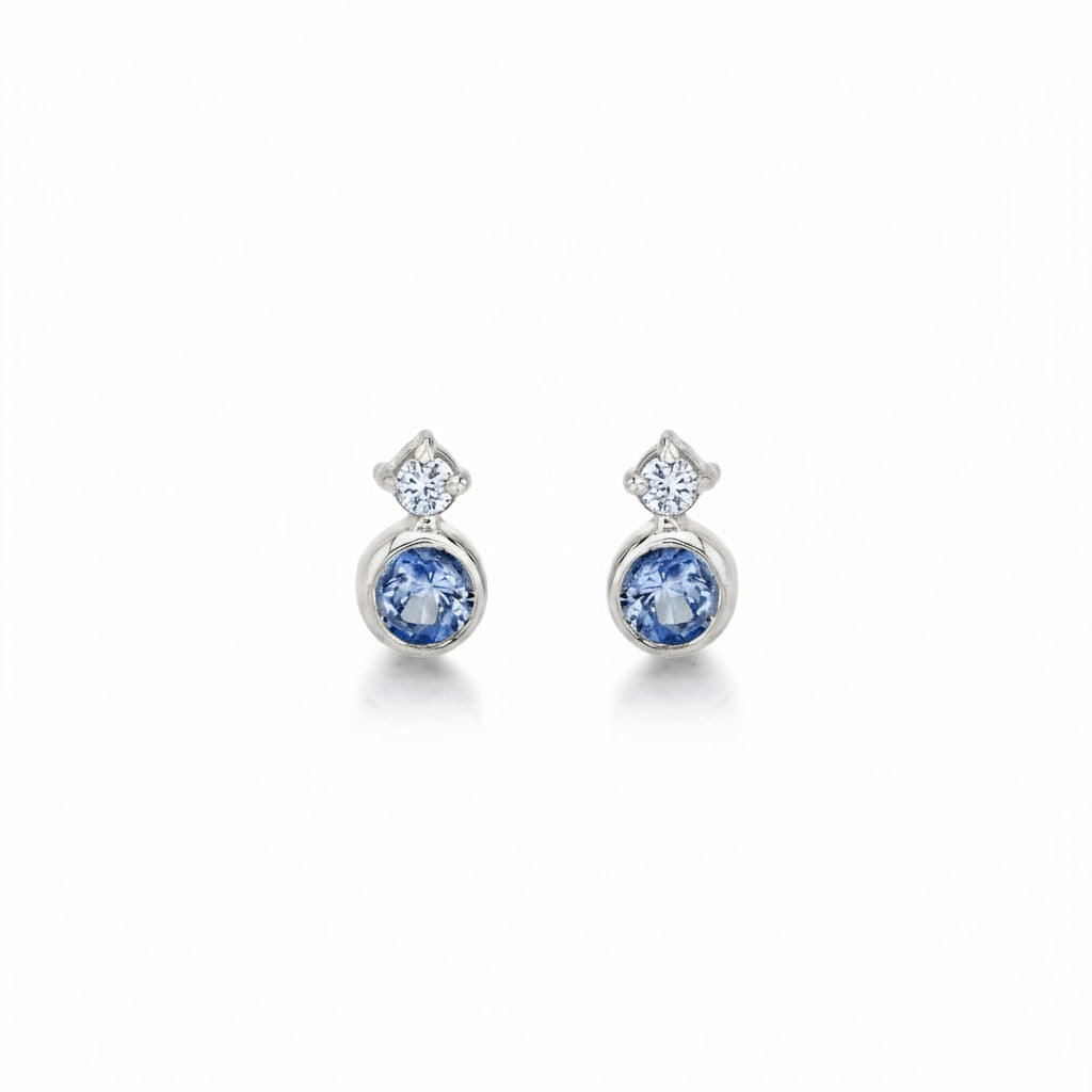 Baby Huntress Studs w/ Blue Sapphire + Diamond