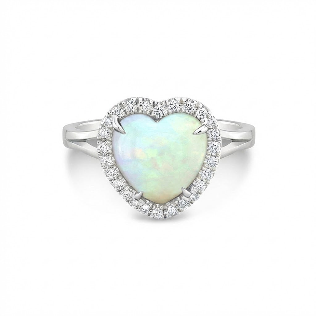 Opal Heart w/ Diamond Halo Ring