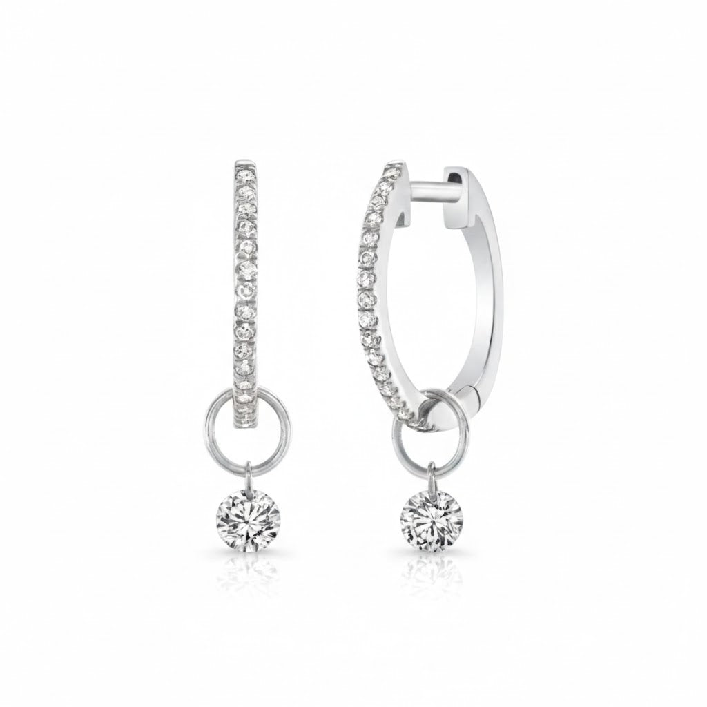 Delicate Diamond Hoops with Diamond Drops (12mm)