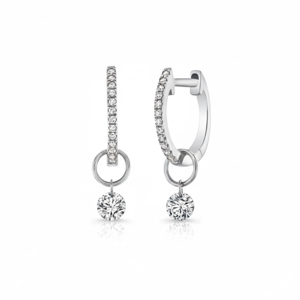 Delicate Diamond Hoops with Diamond Drops (10mm)