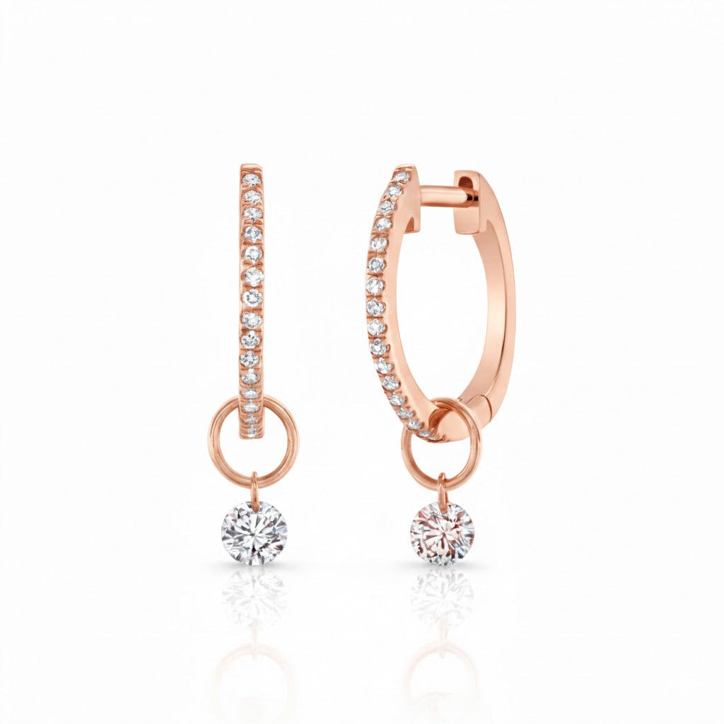 Delicate Diamond Hoops with Diamond Drops (12mm)