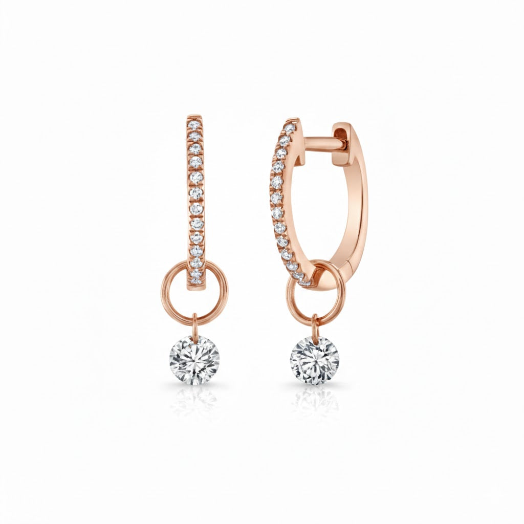 Delicate Diamond Hoops with Diamond Drops (10mm)