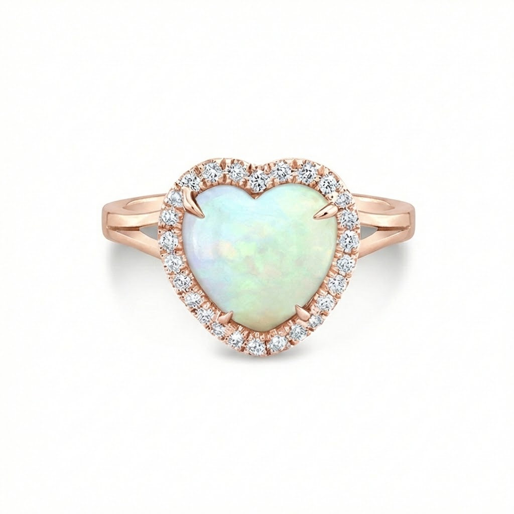 Opal Heart w/ Diamond Halo Ring