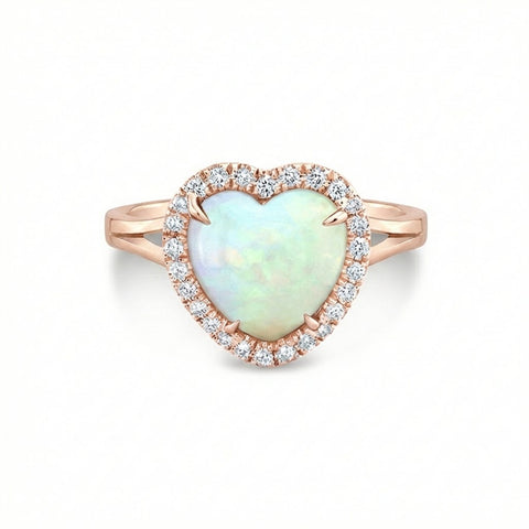 Opal Heart w/ Diamond Halo Ring