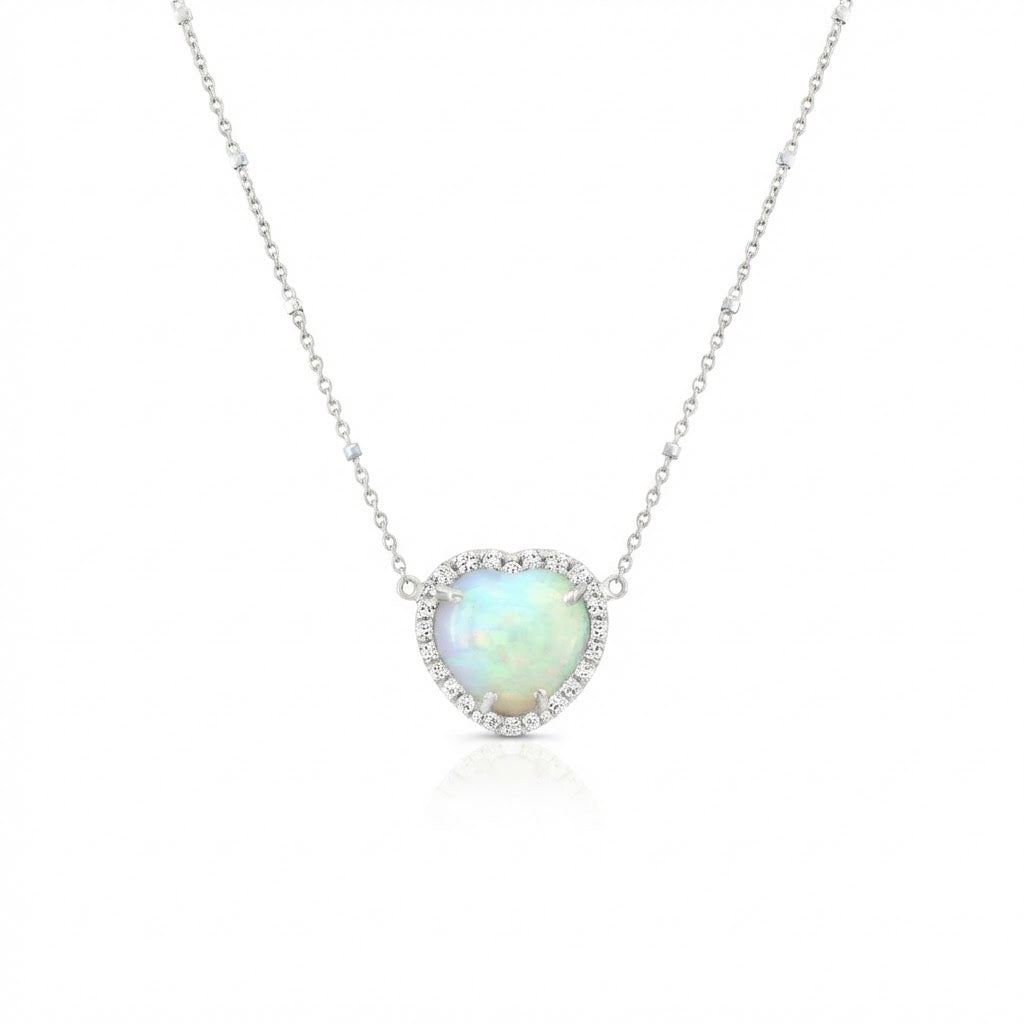 Opal Heart with Diamond Halo Necklace