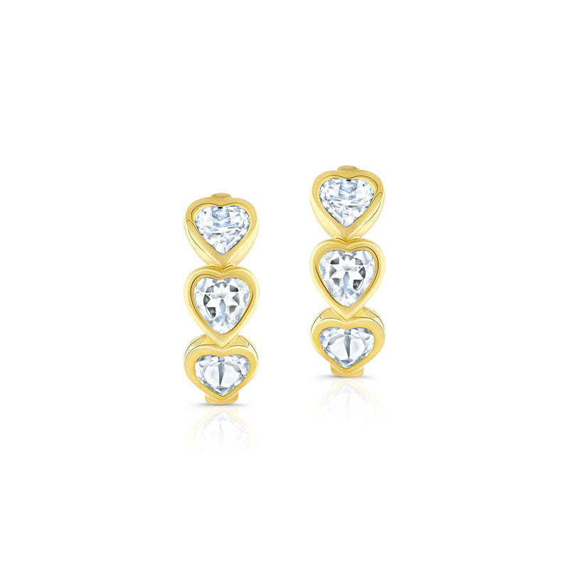 White Topaz Heart Huggie Hoops