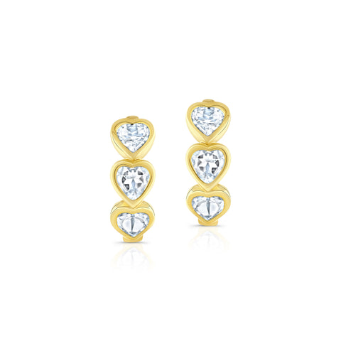 White Topaz Heart Huggie Hoops