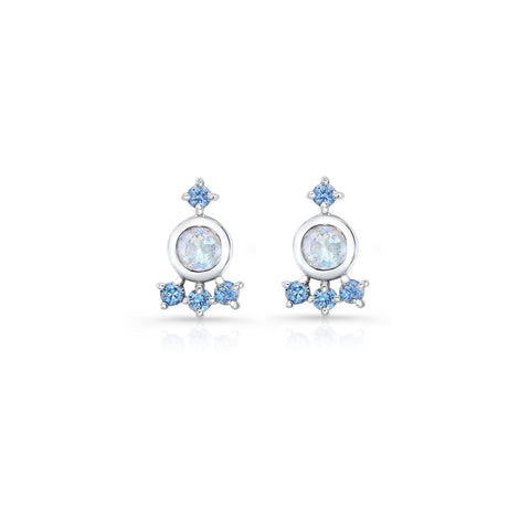 Aura Studs with Moonstone and Blue Sapphire
