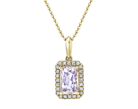 morganite pendant with diamond halo
