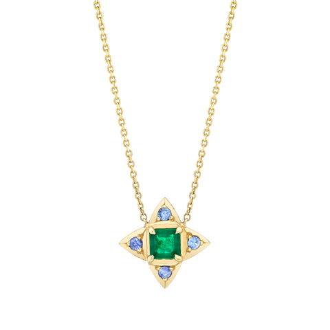 North Star Pendant with Emerald and Sapphires