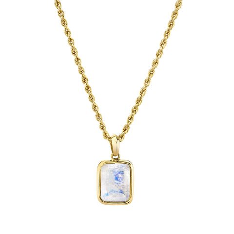 14k gold necklace with rainbow moonstone pendant