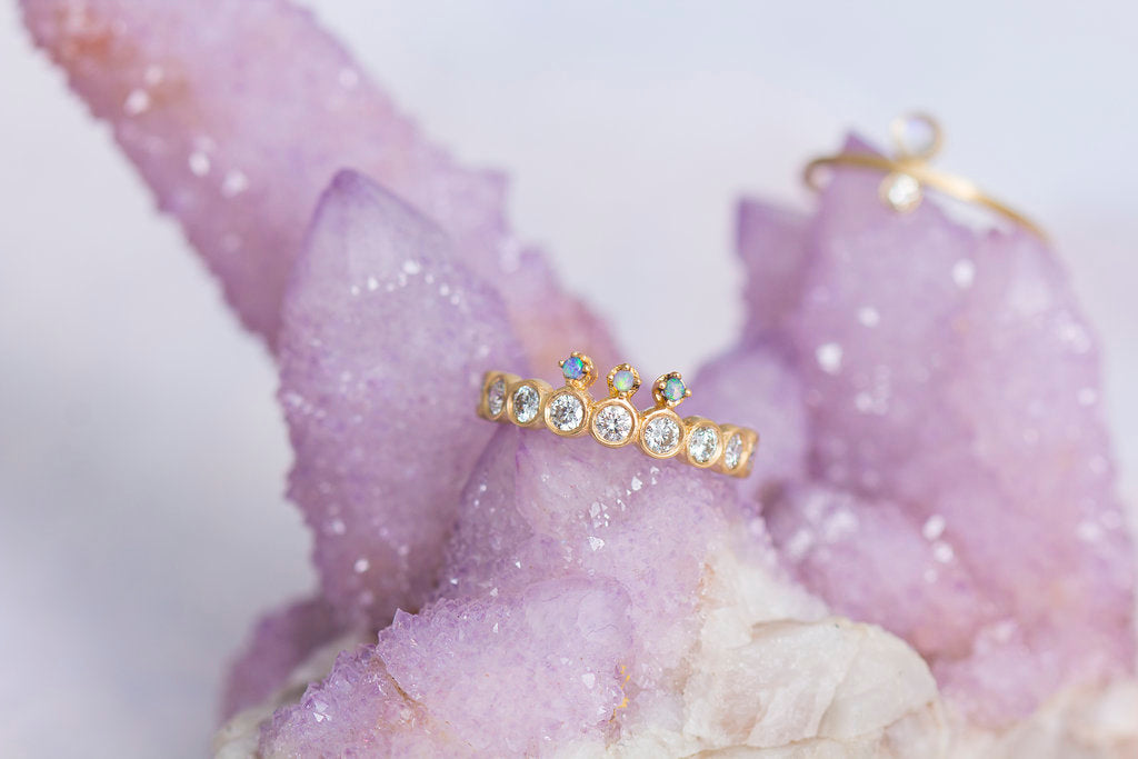 Diamond with Opal Crown Ring