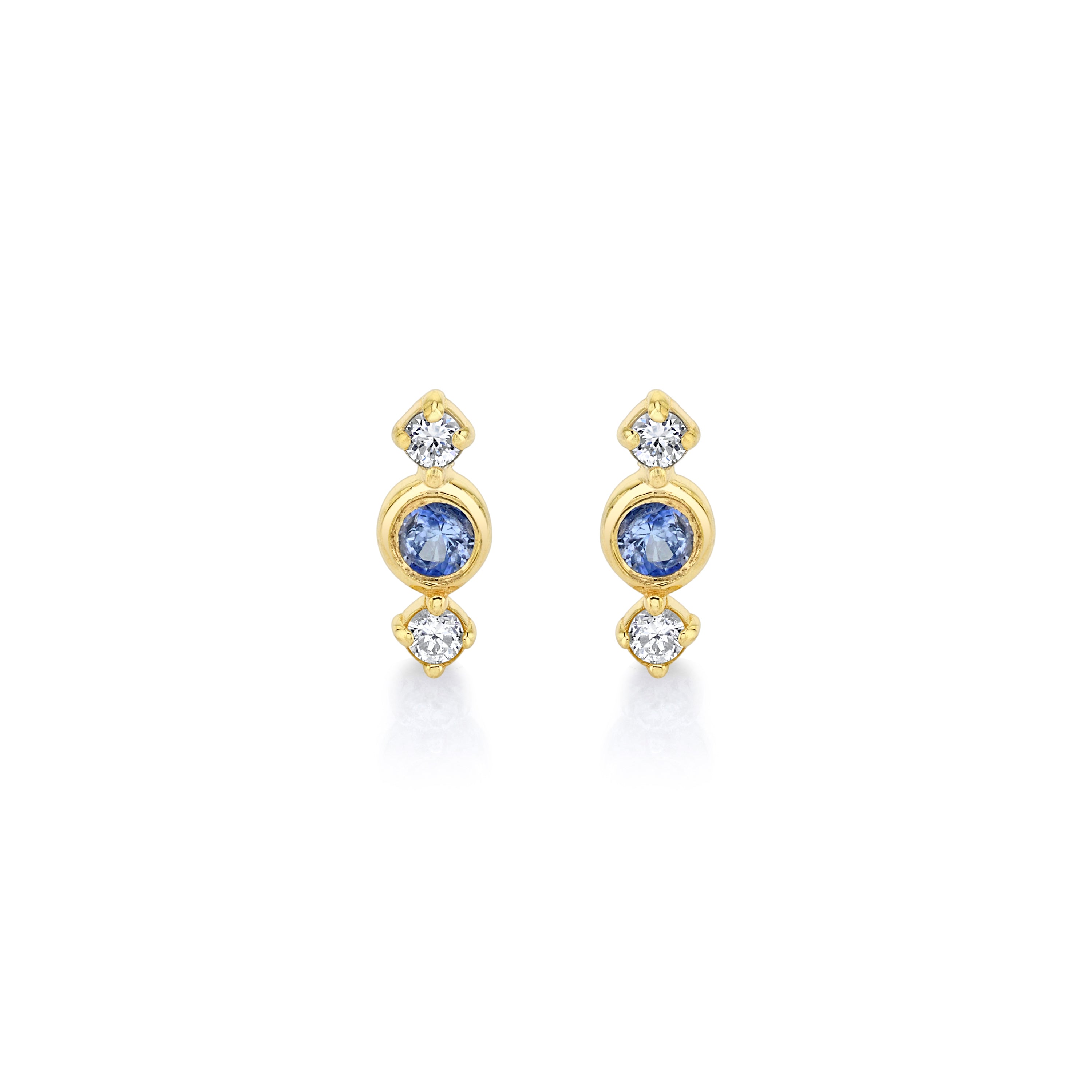 Huntress Studs w/ Blue Sapphire + Diamonds