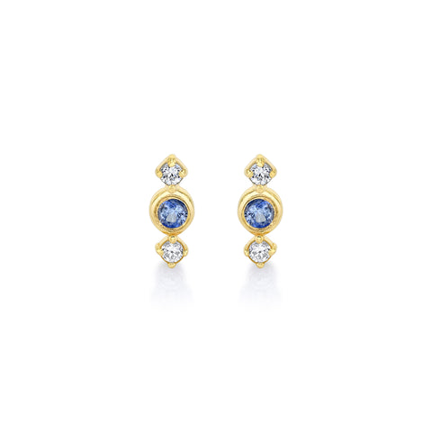 14k gold stud earrings with blue sapphires and diamonds
