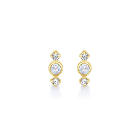 14k gold stud earrings with rainbow moonstones and diamonds