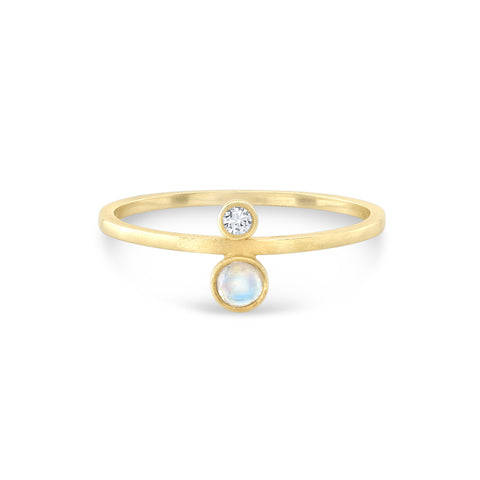 14k gold ring with rainbow moonstone and diamond 