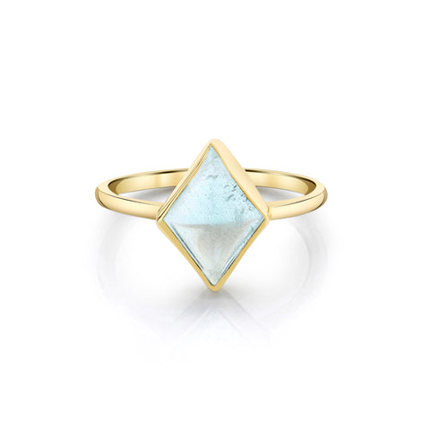 14ky gold ring with kite-shaped Aquamarine. Unique fine jewelry ring. Shop with Carter Eve Jewelry.