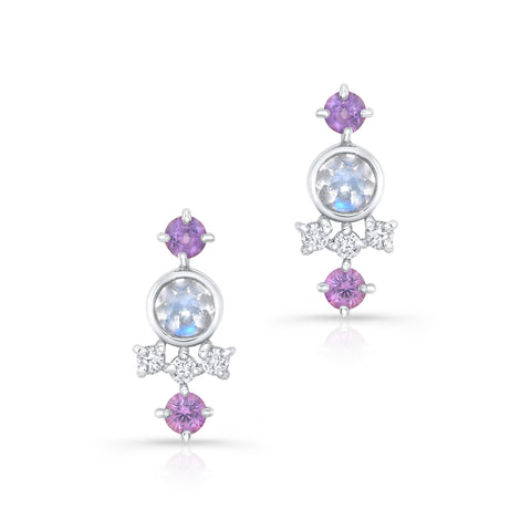 moonstone, purple sapphire and diamond earrings