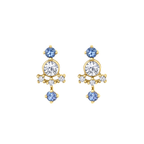gold stud earrings with blue sapphire and diamonds