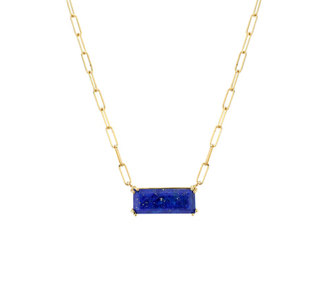 lapis lazuli pendant on a 14ky gold paperclip chain